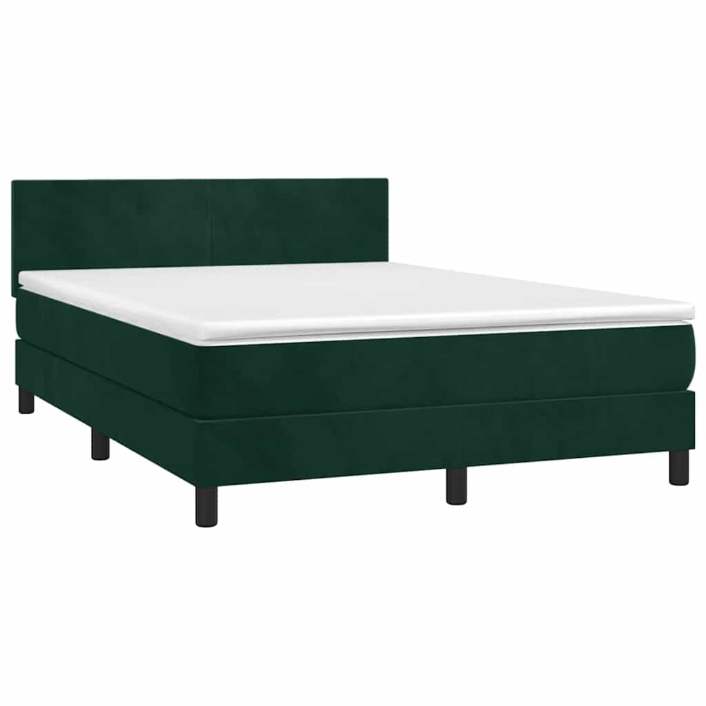 Κρεβάτι Boxspring με Στρώμα Σκούρο Πράσινο 140x200εκ. Βελούδινο