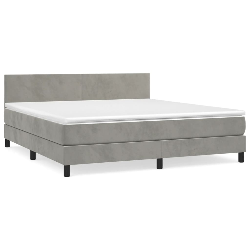 Κρεβάτι Boxspring με Στρώμα Ανοιχτό Γκρι 160x200 εκ. Βελούδινο - Pakobazaar