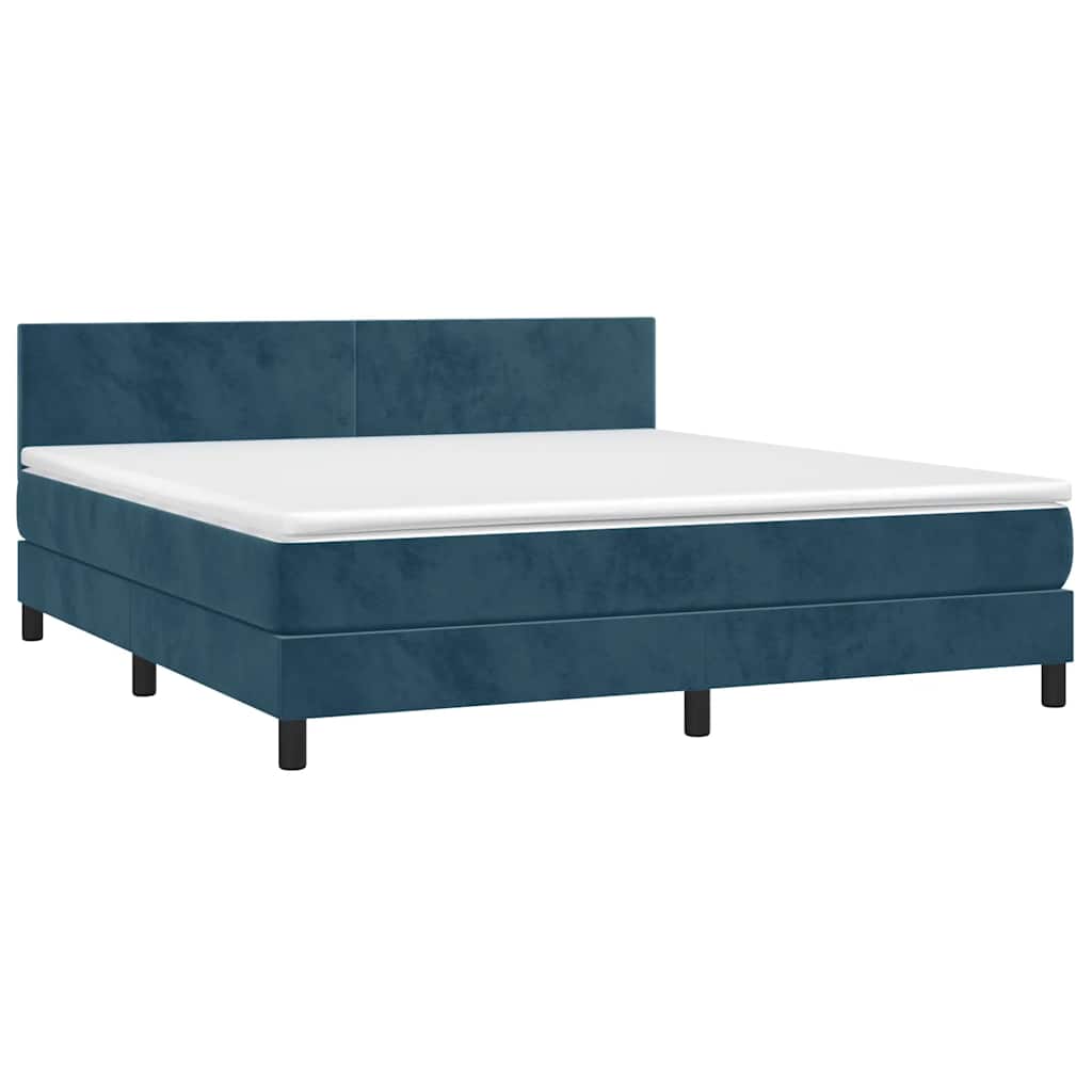 Κρεβάτι Boxspring με Στρώμα Σκούρο Μπλε 160x200 εκ. Βελούδινο
