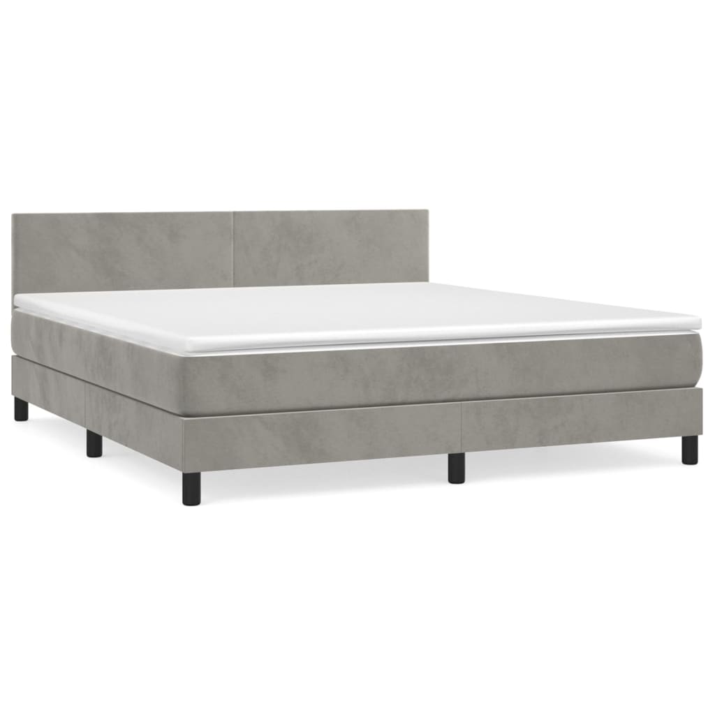 Κρεβάτι Boxspring με Στρώμα Ανοιχτό Γκρι 180x200 εκ. Βελούδινο - Pakobazaar