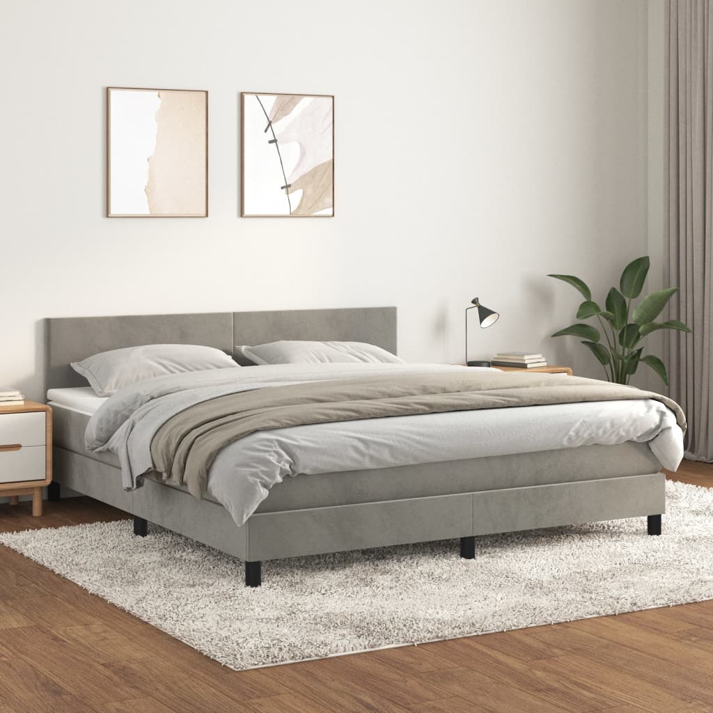 Κρεβάτι Boxspring με Στρώμα Ανοιχτό Γκρι 180x200 εκ. Βελούδινο - Pakobazaar
