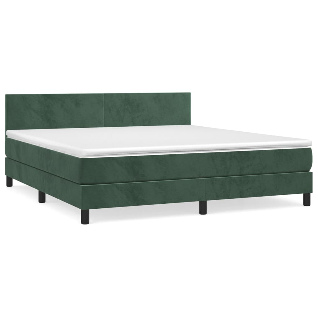 Κρεβάτι Boxspring με Στρώμα Σκούρο Πράσινο 180x200εκ. Βελούδινο
