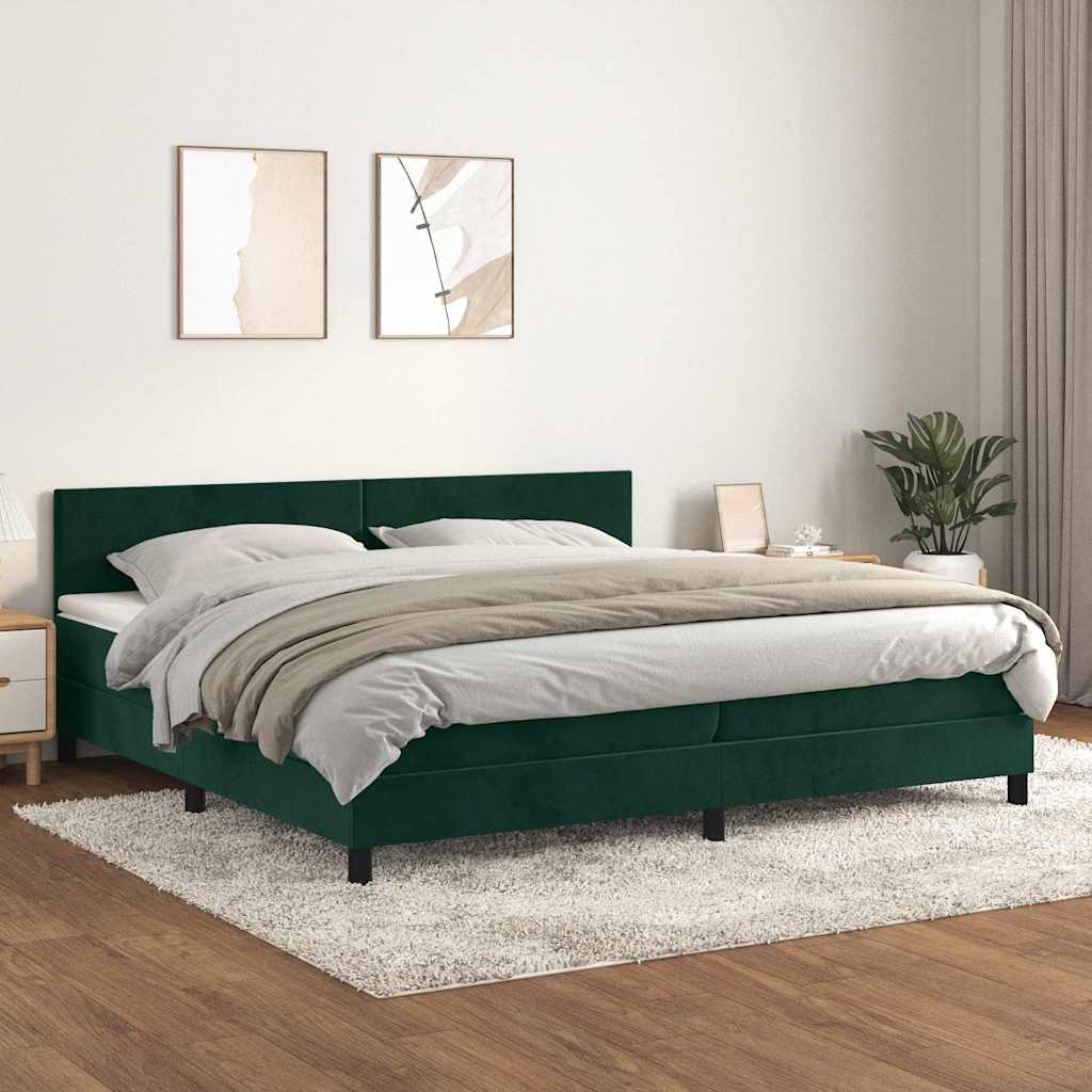Κρεβάτι Boxspring με Στρώμα Σκούρο Πράσινο 200x200εκ. Βελούδινο