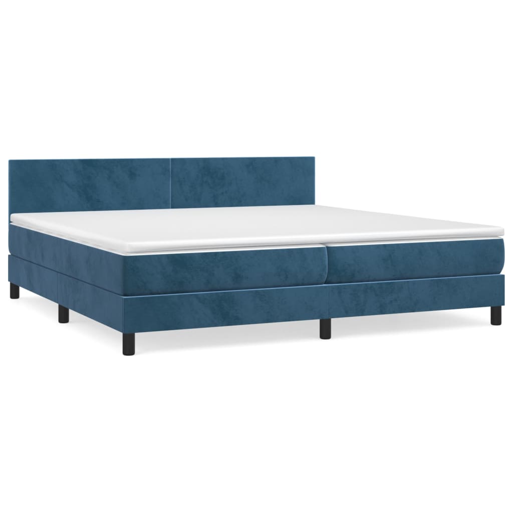 Κρεβάτι Boxspring με Στρώμα Σκούρο Μπλε 200x200 εκ. Βελούδινο