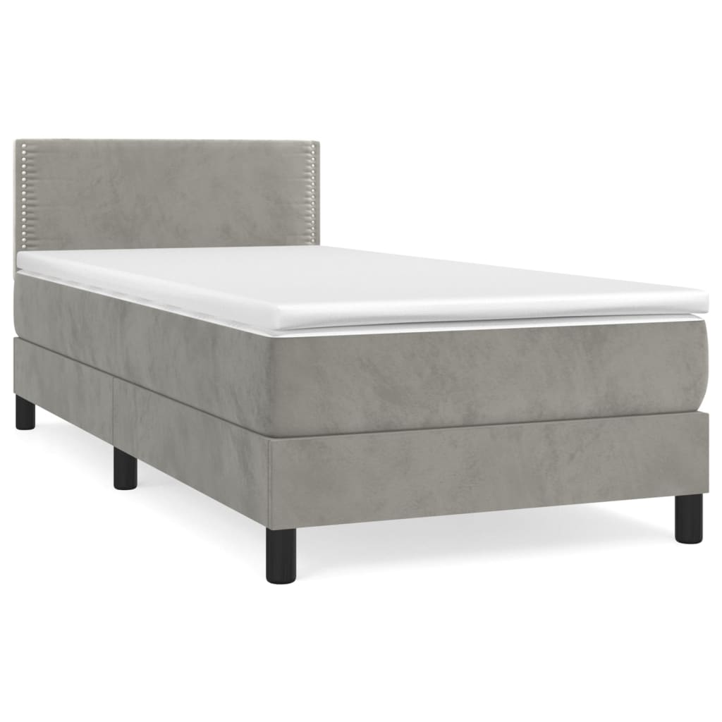Κρεβάτι Boxspring με Στρώμα Ανοιχτό Γκρι 80x200 εκ. Βελούδινο