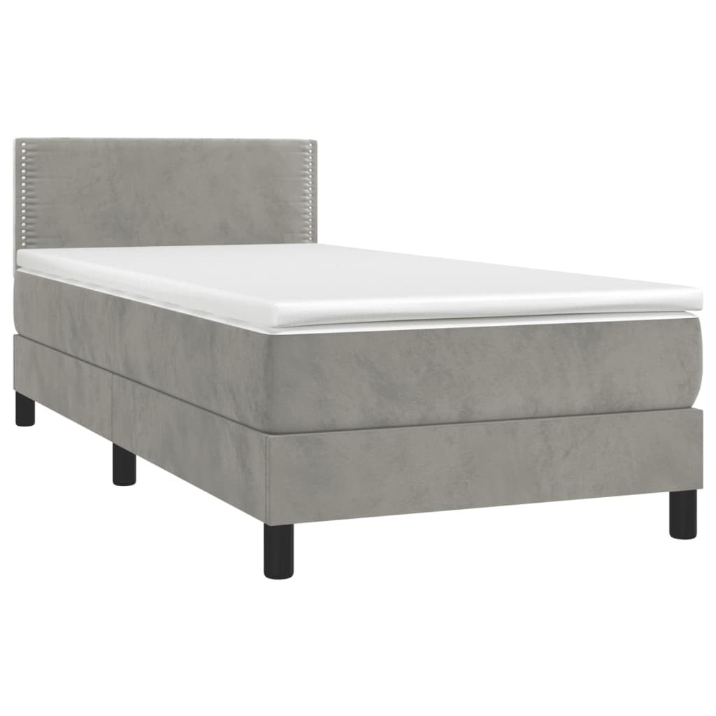 Κρεβάτι Boxspring με Στρώμα Ανοιχτό Γκρι 80x200 εκ. Βελούδινο