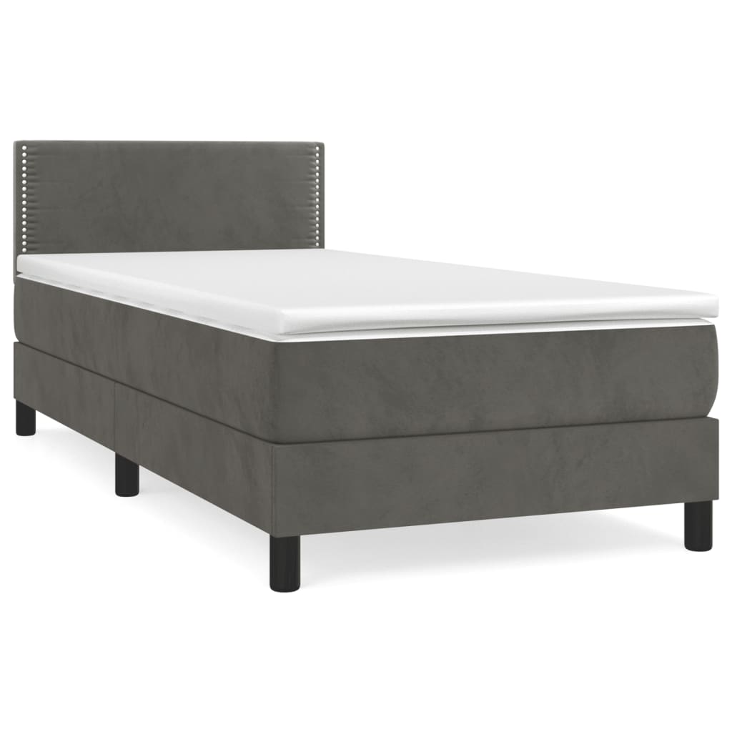 Κρεβάτι Boxspring με Στρώμα Σκούρο Γκρι 90x190 εκ. Βελούδινο
