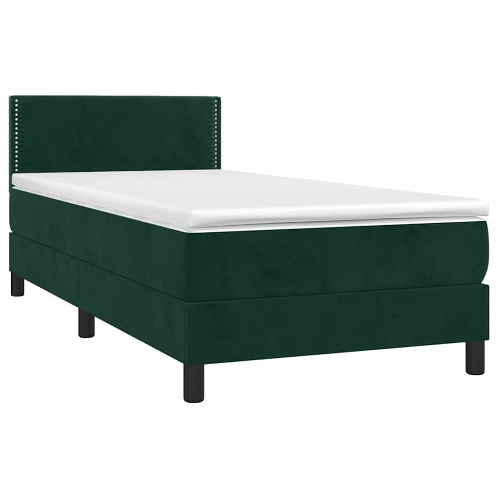Κρεβάτι Boxspring με Στρώμα Σκούρο Πράσινο 90x190 εκ. Βελούδινο