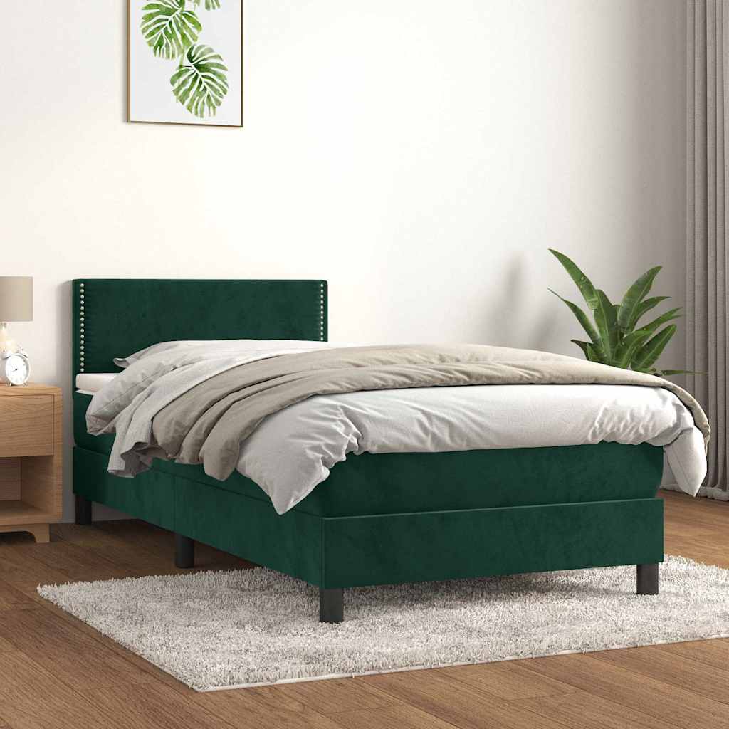 Κρεβάτι Boxspring με Στρώμα Σκούρο Πράσινο 90x190 εκ. Βελούδινο