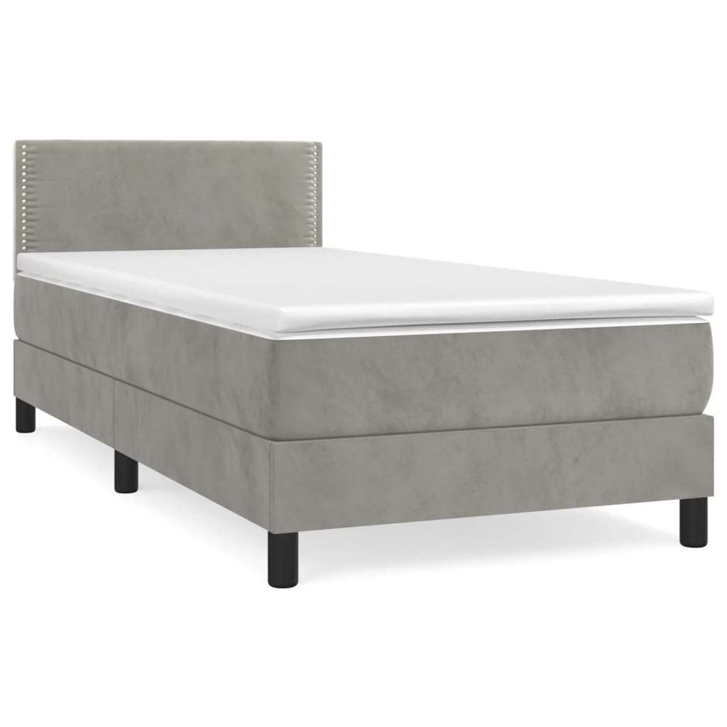 Κρεβάτι Boxspring με Στρώμα Ανοιχτό Γκρι 90x200 εκ. Βελούδινο