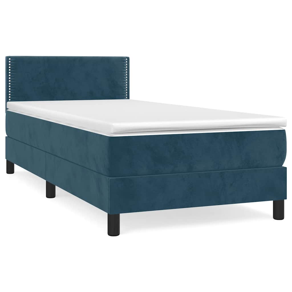 Κρεβάτι Boxspring με Στρώμα Σκούρο Μπλε 90x200 εκ. Βελούδινο - Pakobazaar