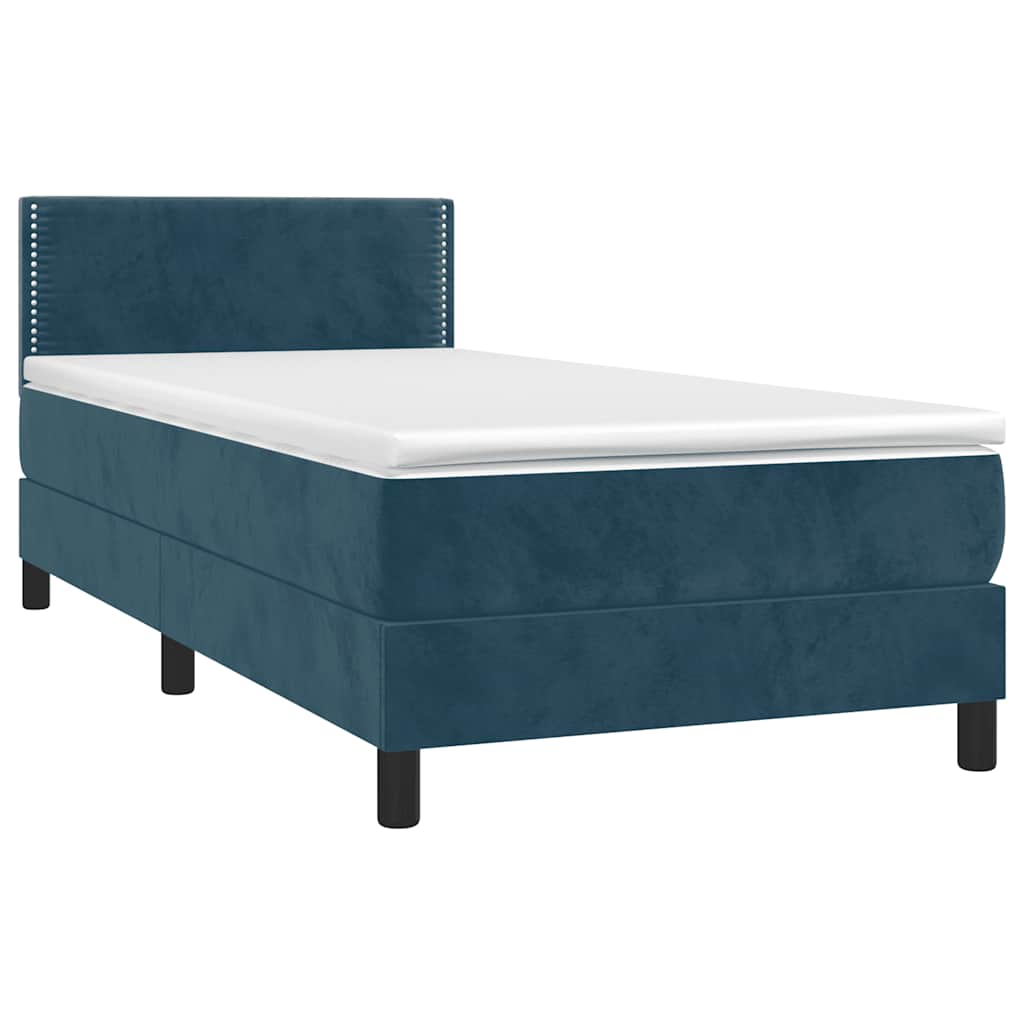 Κρεβάτι Boxspring με Στρώμα Σκούρο Μπλε 90x200 εκ. Βελούδινο - Pakobazaar
