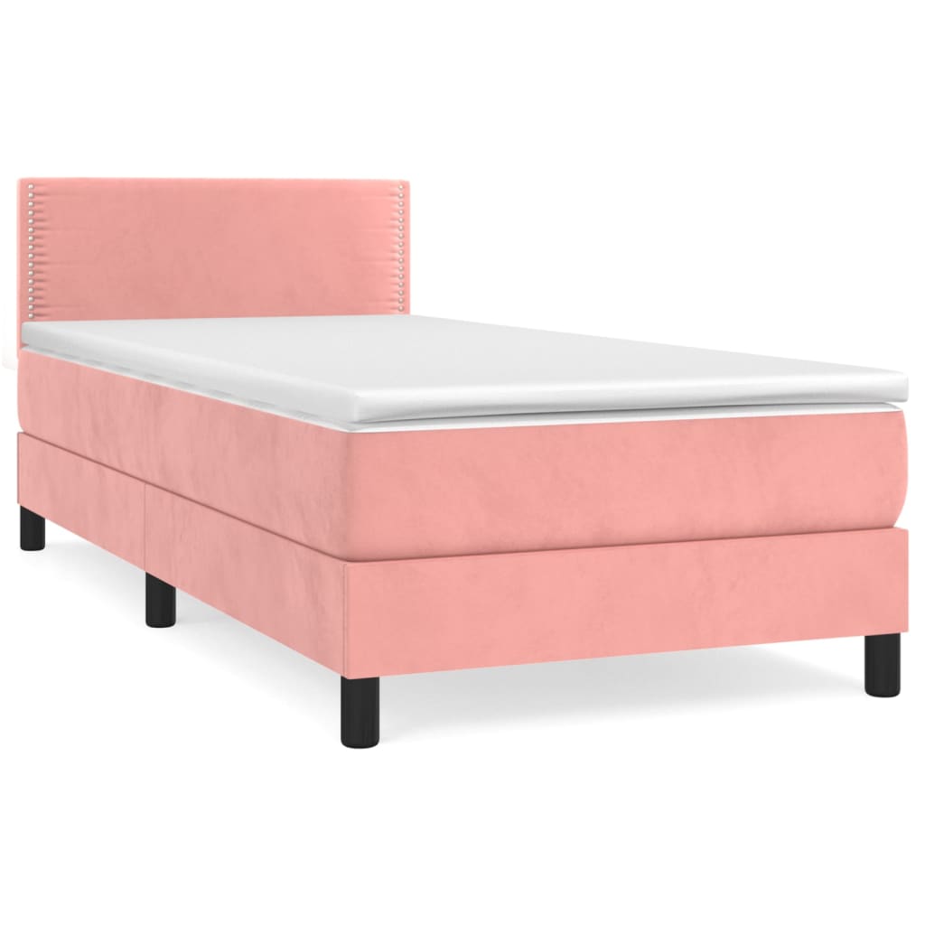 Κρεβάτι Boxspring με Στρώμα Ροζ 90x200 εκ. Βελούδινο