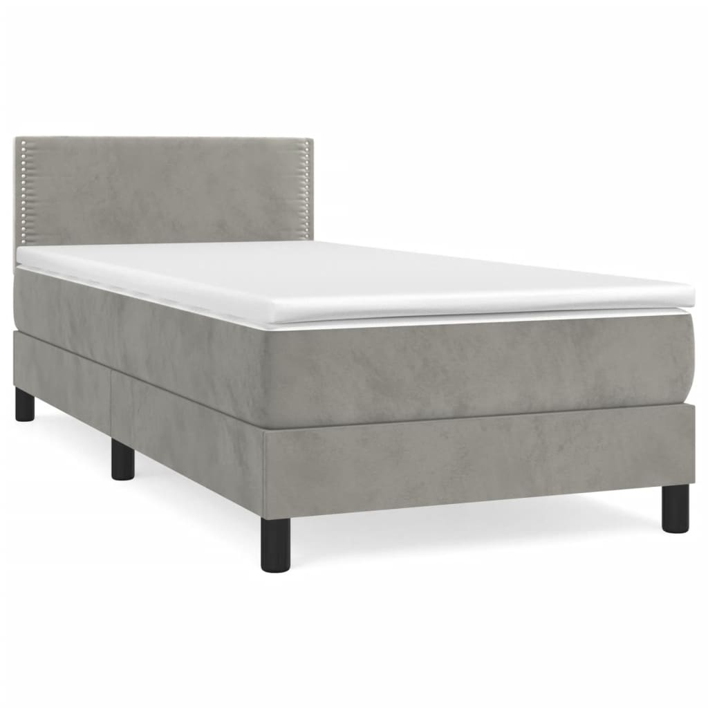Κρεβάτι Boxspring με Στρώμα Ανοιχτό Γκρι 100x200 εκ. Βελούδινο - Pakobazaar