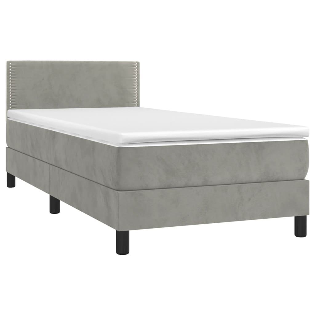 Κρεβάτι Boxspring με Στρώμα Ανοιχτό Γκρι 100x200 εκ. Βελούδινο - Pakobazaar