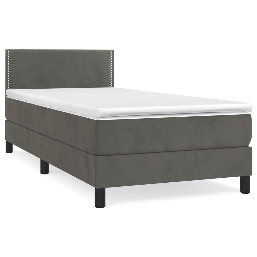 Κρεβάτι Boxspring με Στρώμα Σκούρο Γκρι 100x200 εκ. Βελούδινο