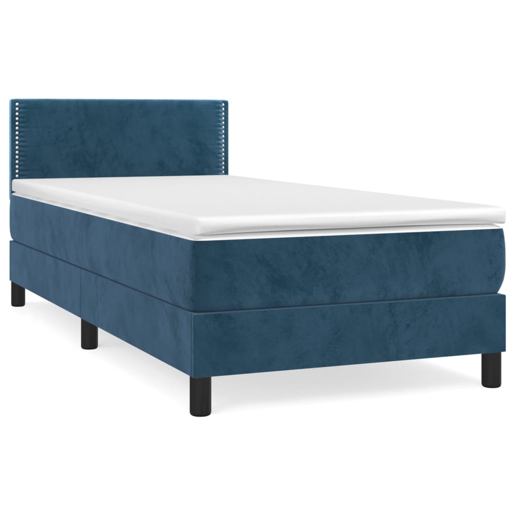 Κρεβάτι Boxspring με Στρώμα Σκούρο Μπλε 100x200 εκ. Βελούδινο