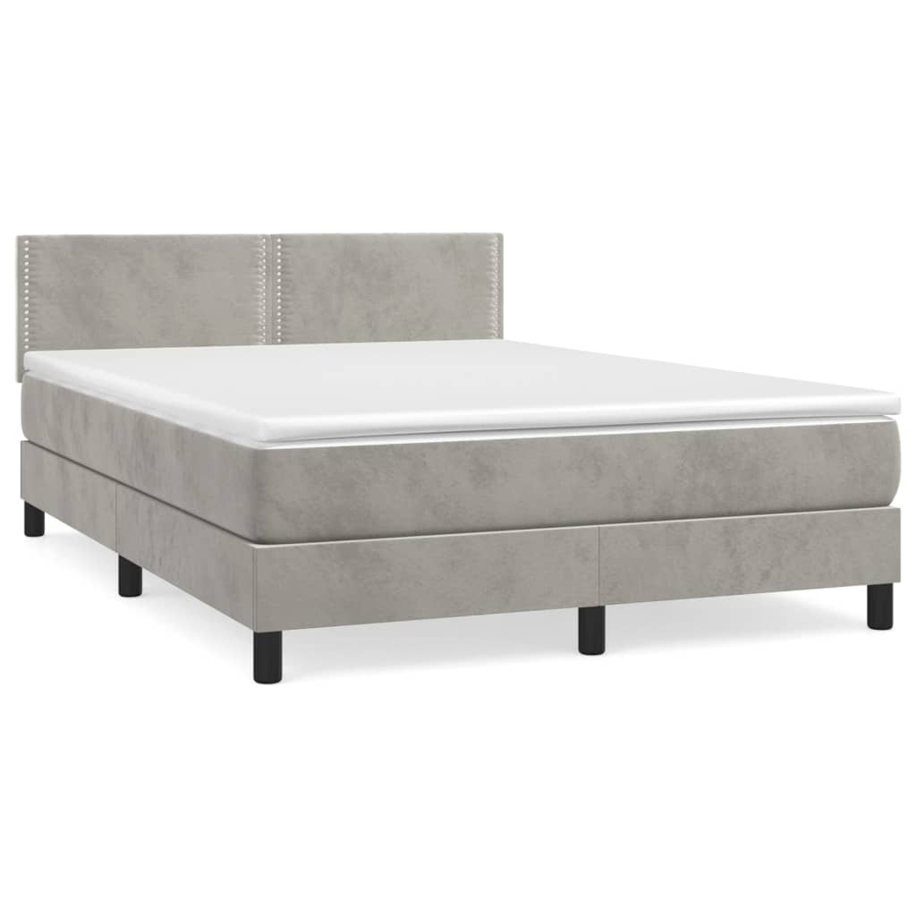 Κρεβάτι Boxspring με Στρώμα Ανοιχτό Γκρι 140x190 εκ. Βελούδινο