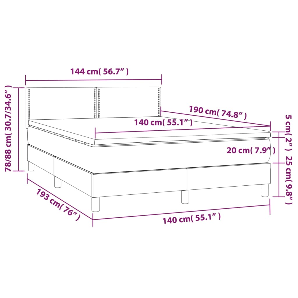Κρεβάτι Boxspring με Στρώμα Ανοιχτό Γκρι 140x190 εκ. Βελούδινο
