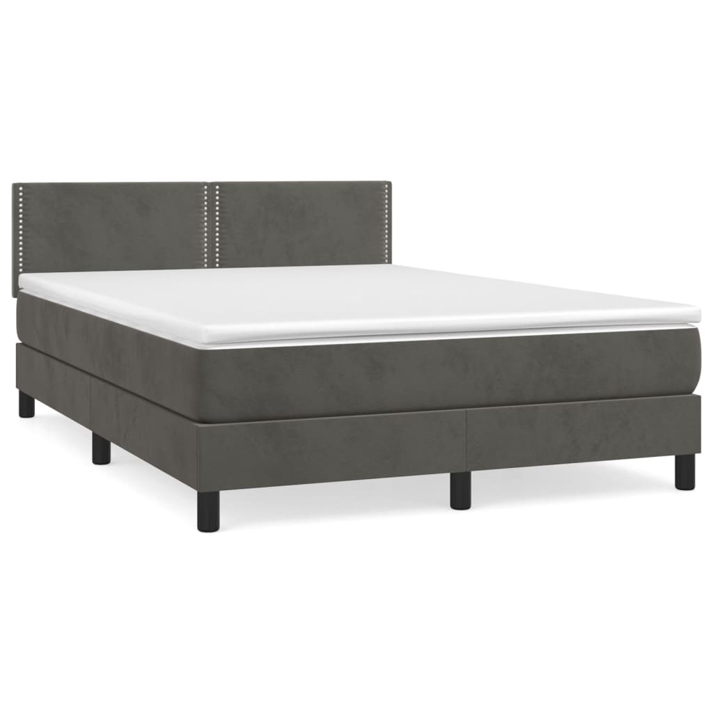 Κρεβάτι Boxspring με Στρώμα Σκούρο Γκρι 140x190 εκ. Βελούδινο