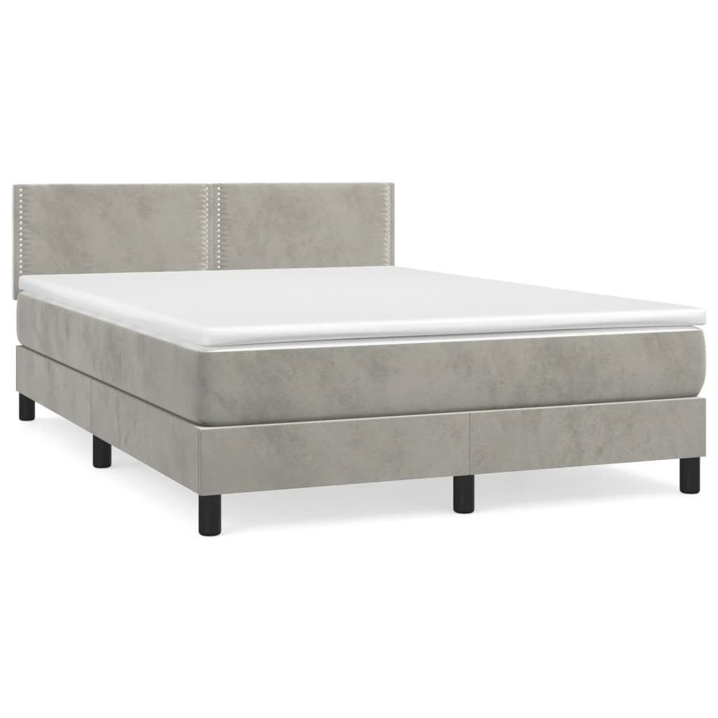 Κρεβάτι Boxspring με Στρώμα Ανοιχτό Γκρι 140x200 εκ. Βελούδινο