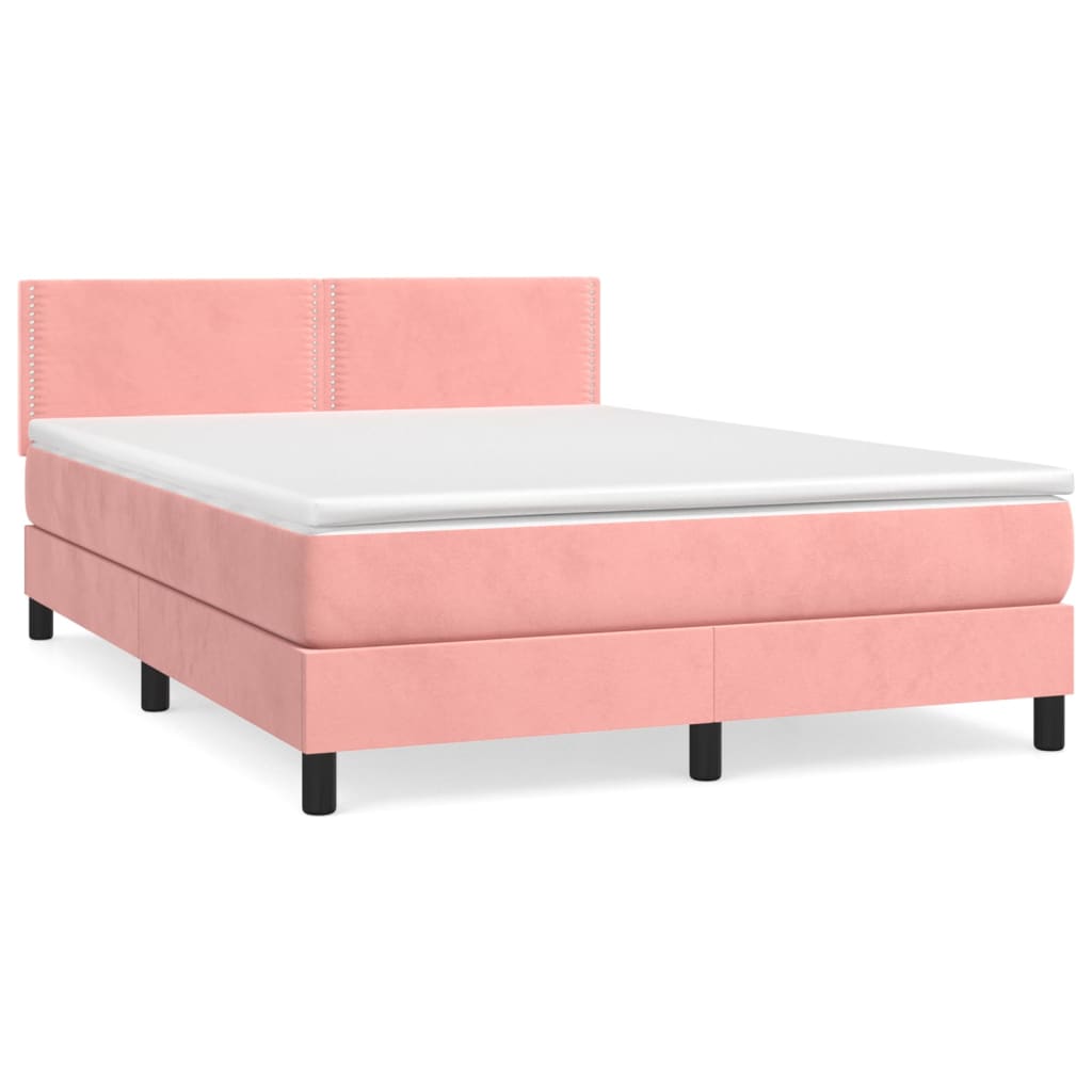 Κρεβάτι Boxspring με Στρώμα Ροζ 140x200 εκ. Βελούδινο - Pakobazaar