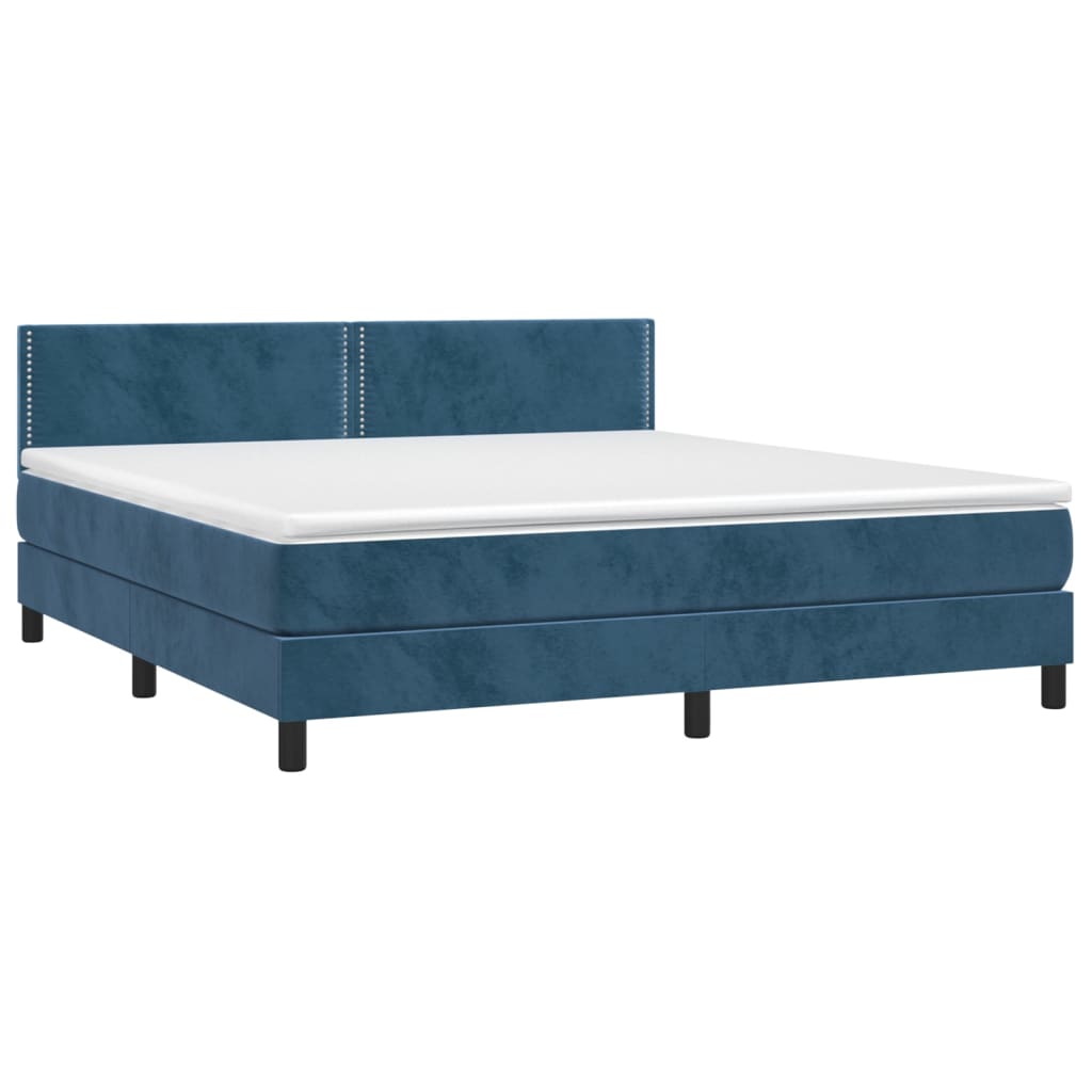 Κρεβάτι Boxspring με Στρώμα Σκούρο Μπλε 160x200 εκ. Βελούδινο