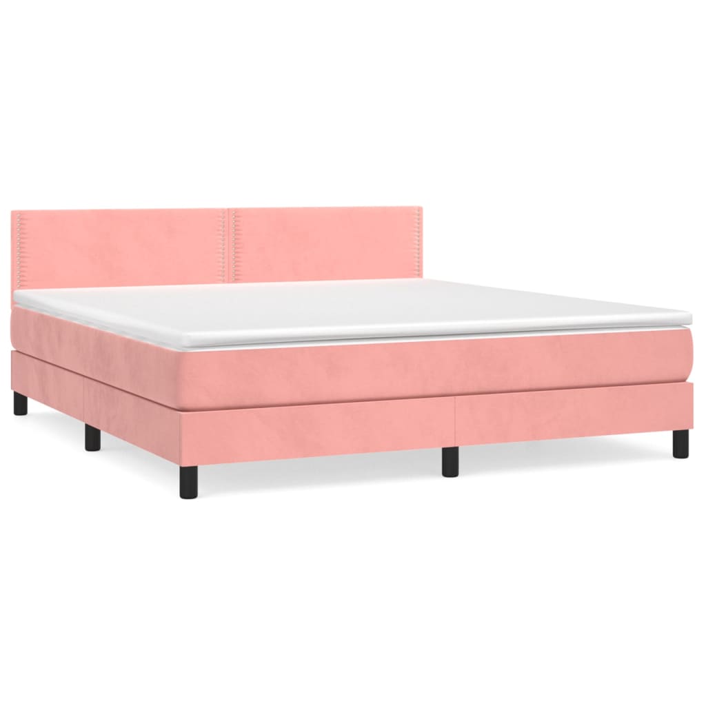 Κρεβάτι Boxspring με Στρώμα Ροζ 160x200 εκ. Βελούδινο