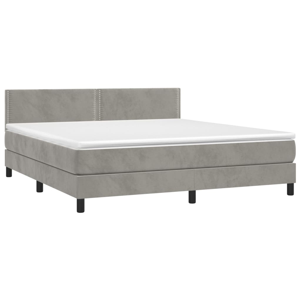 Κρεβάτι Boxspring με Στρώμα Ανοιχτό Γκρι 180x200 εκ. Βελούδινο - Pakobazaar
