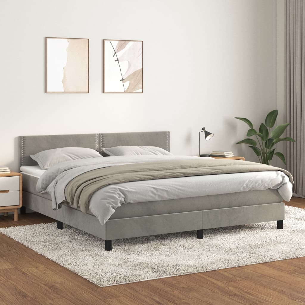 Κρεβάτι Boxspring με Στρώμα Ανοιχτό Γκρι 180x200 εκ. Βελούδινο - Pakobazaar