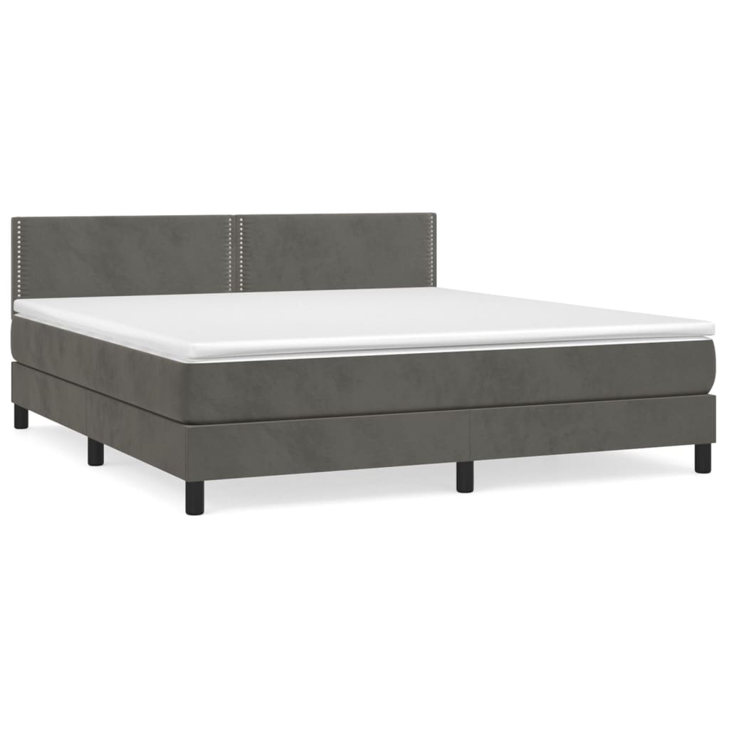 Κρεβάτι Boxspring με Στρώμα Σκούρο Γκρι 180x200 εκ. Βελούδινο
