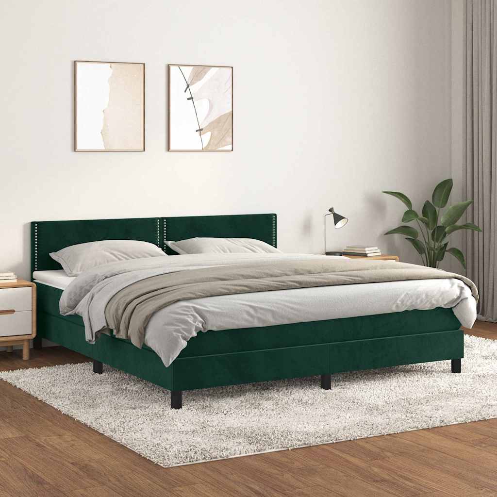 Κρεβάτι Boxspring με Στρώμα Σκούρο Πράσινο 180x200εκ. Βελούδινο