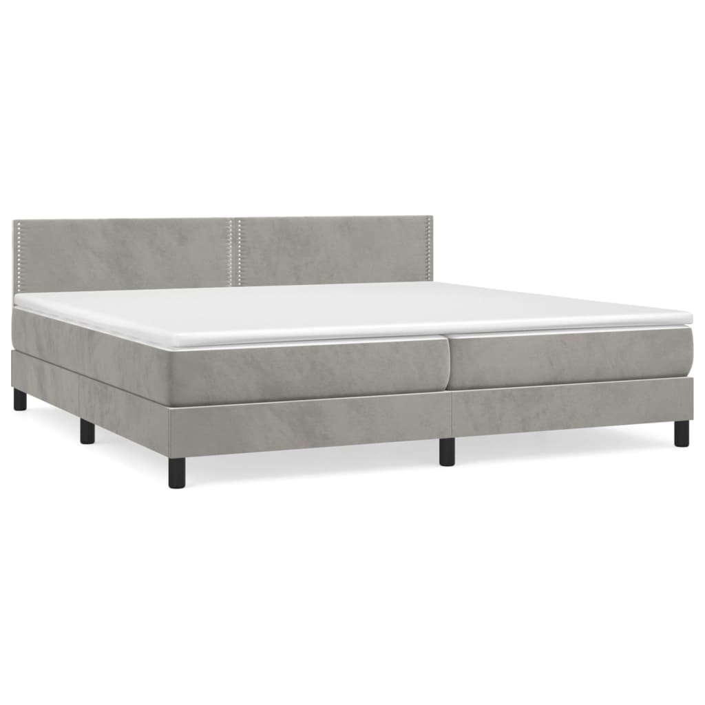 Κρεβάτι Boxspring με Στρώμα Ανοιχτό Γκρι 200x200 εκ. Βελούδινο - Pakobazaar