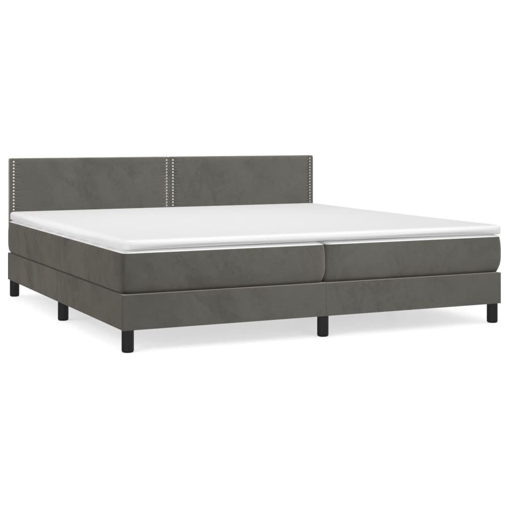 Κρεβάτι Boxspring με Στρώμα Σκούρο Γκρι 200x200 εκ. Βελούδινο