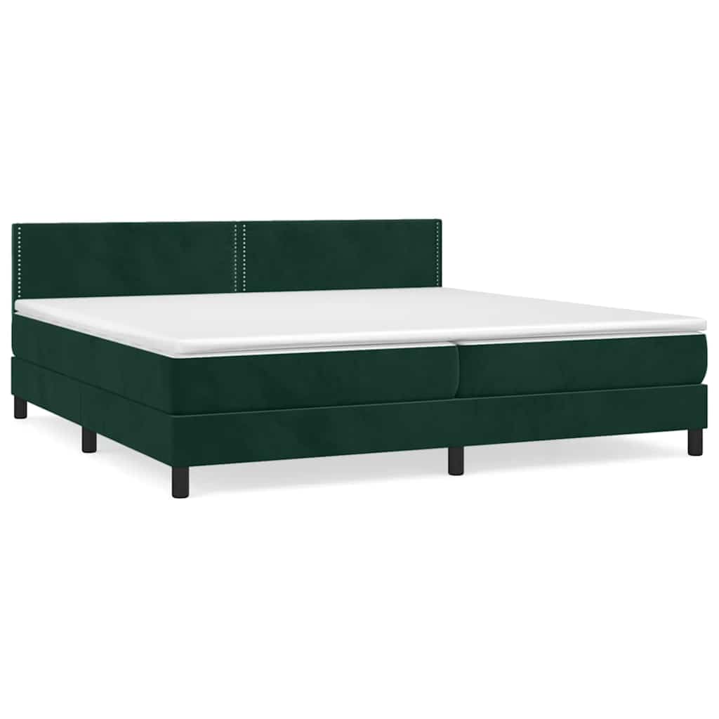 Κρεβάτι Boxspring με Στρώμα Σκούρο Πράσινο 200x200εκ. Βελούδινο
