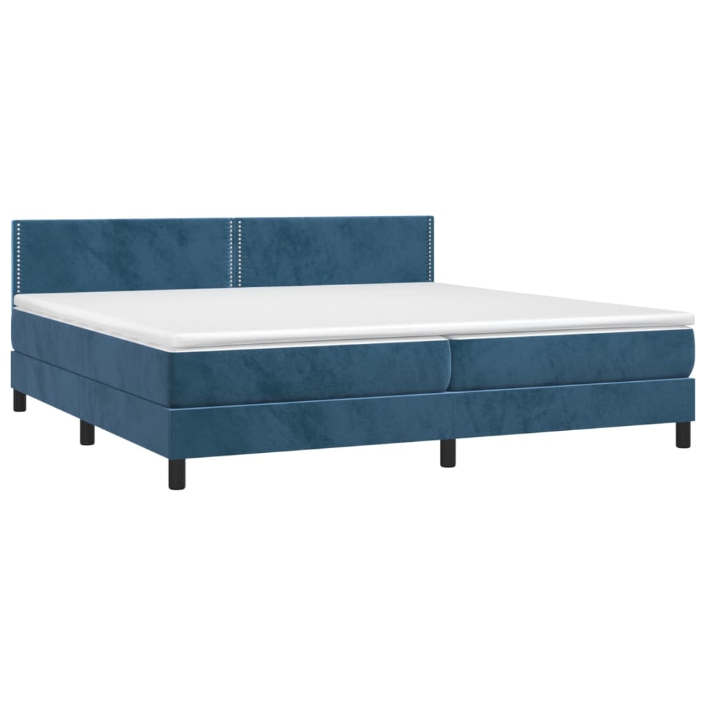 Κρεβάτι Boxspring με Στρώμα Σκούρο Μπλε 200x200 εκ. Βελούδινο