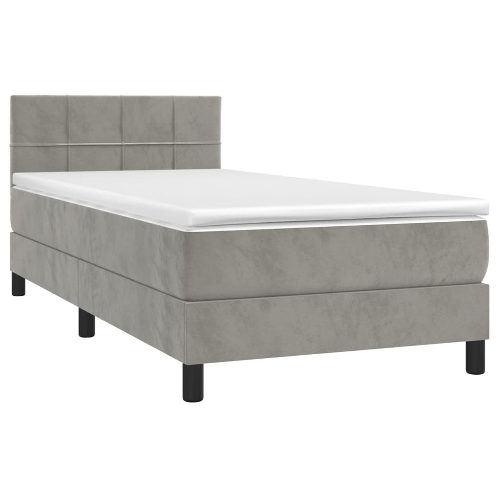 Κρεβάτι Boxspring με Στρώμα Ανοιχτό Γκρι 80x200 εκ. Βελούδινο - Pakobazaar