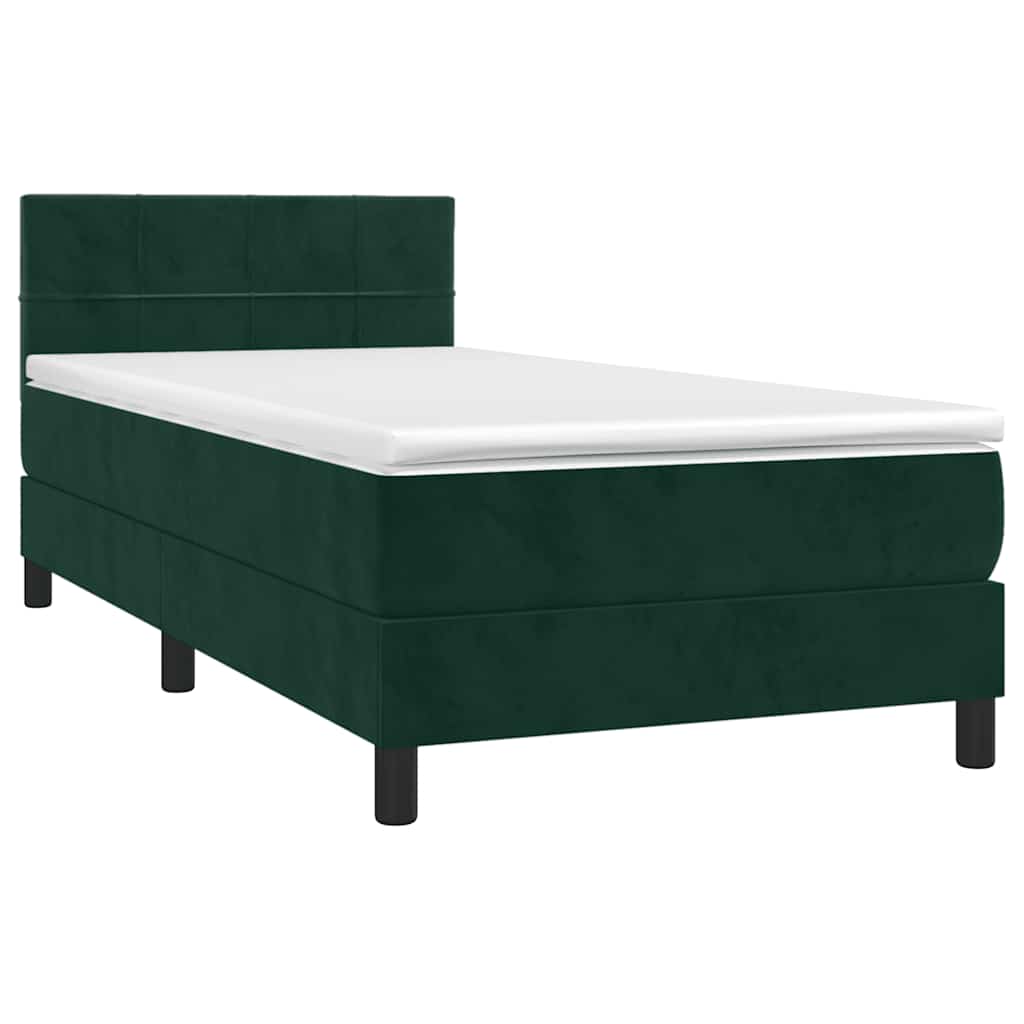 Κρεβάτι Boxspring με Στρώμα Σκούρο Πράσινο 80x200 εκ. Βελούδινο