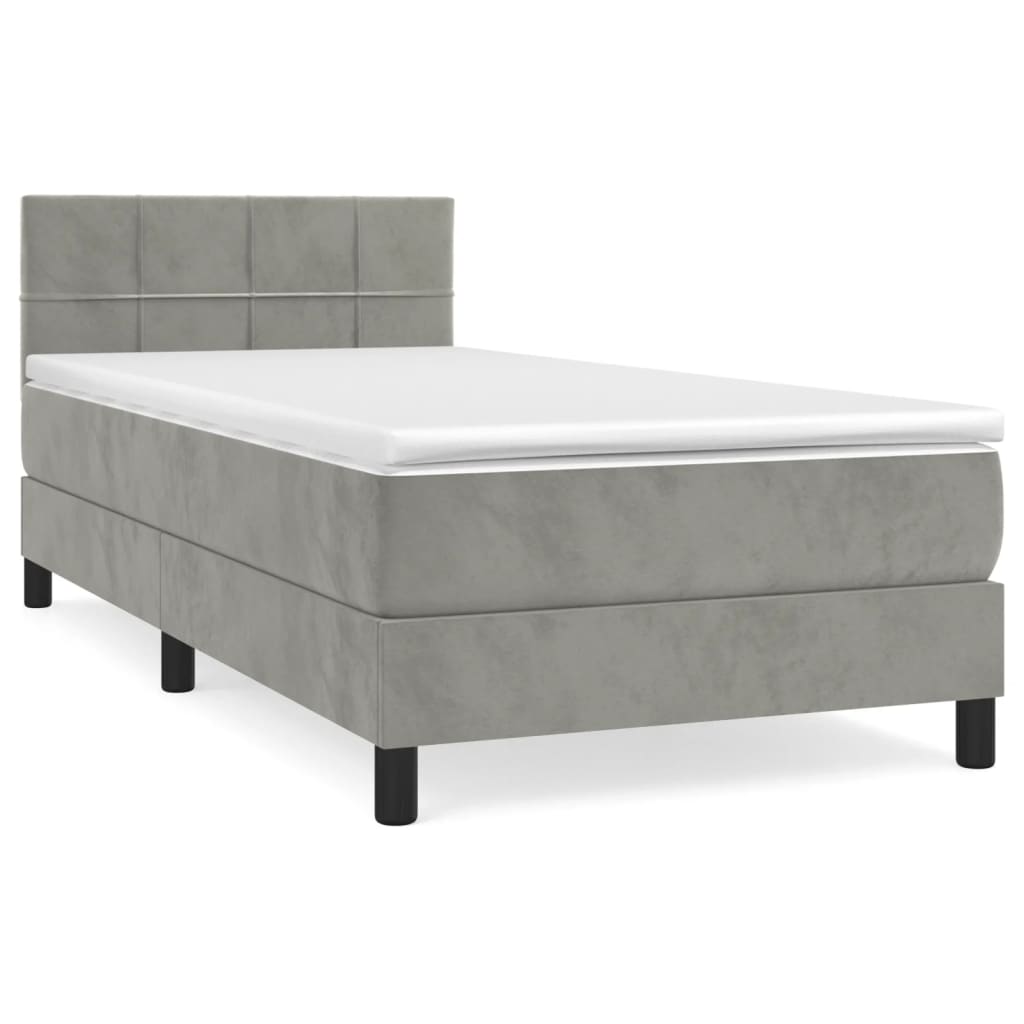 Κρεβάτι Boxspring με Στρώμα Ανοιχτό Γκρι 90x190 εκ. Βελούδινο - Pakobazaar