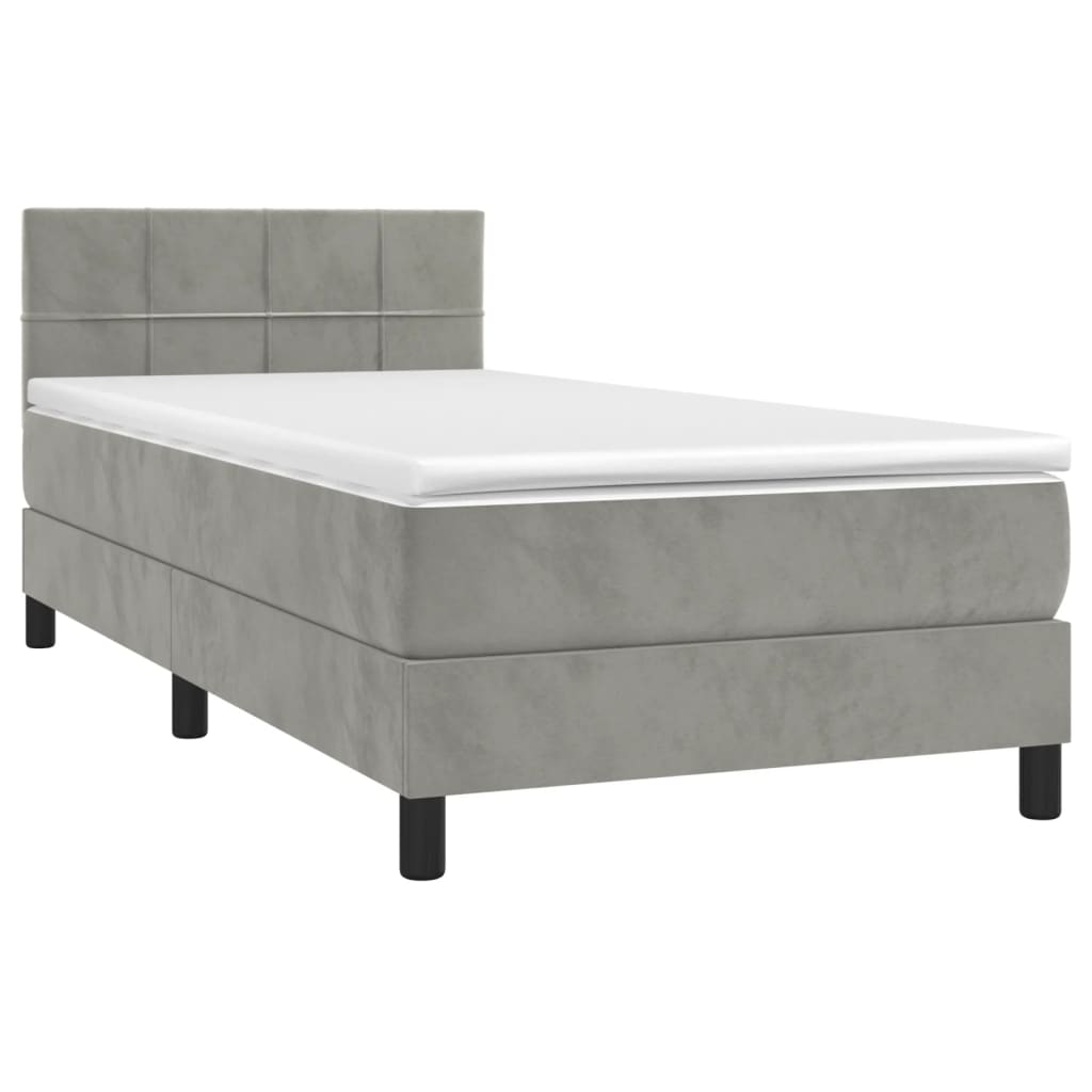 Κρεβάτι Boxspring με Στρώμα Ανοιχτό Γκρι 90x190 εκ. Βελούδινο - Pakobazaar