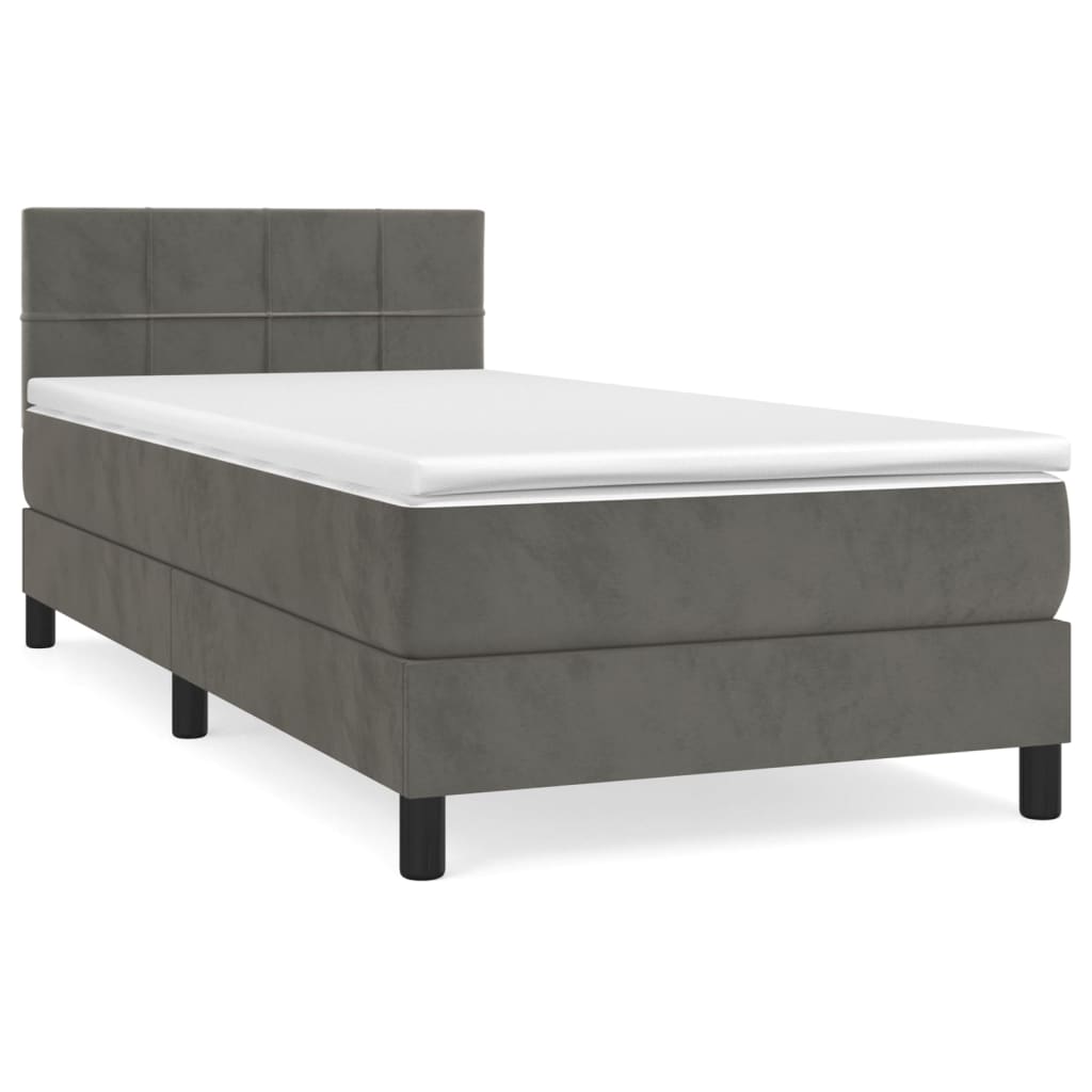 Κρεβάτι Boxspring με Στρώμα Σκούρο Γκρι 90x190 εκ. Βελούδινο