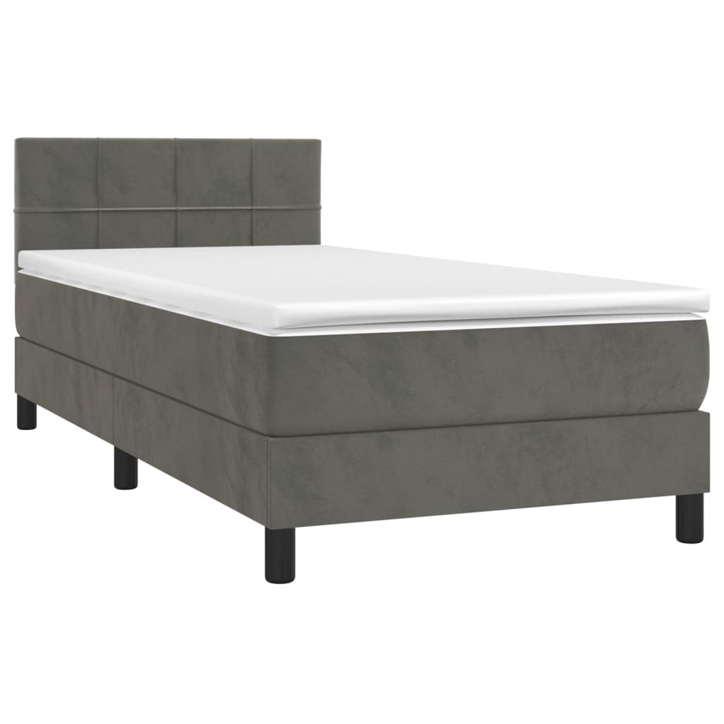 Κρεβάτι Boxspring με Στρώμα Σκούρο Γκρι 90x190 εκ. Βελούδινο