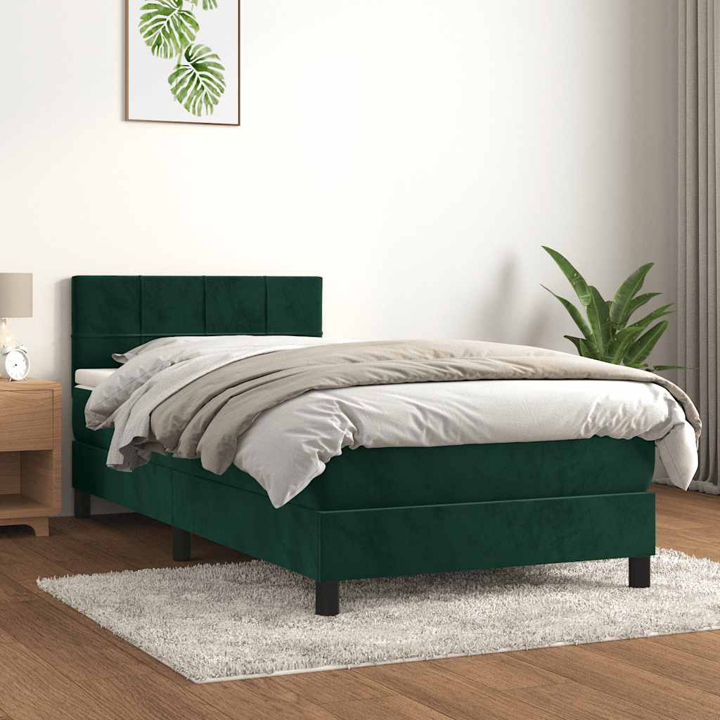 Κρεβάτι Boxspring με Στρώμα Σκούρο Πράσινο 90x190 εκ. Βελούδινο