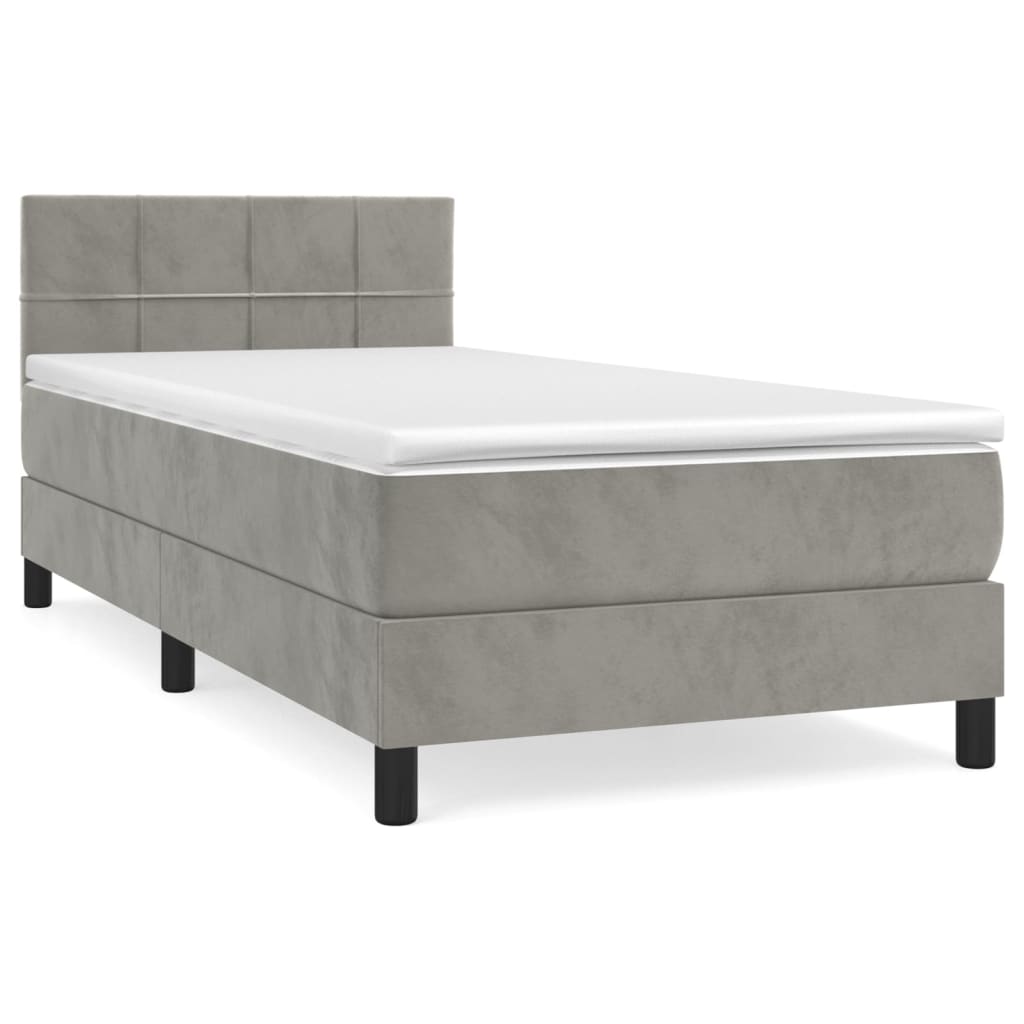 Κρεβάτι Boxspring με Στρώμα Ανοιχτό Γκρι 90x200 εκ. Βελούδινο