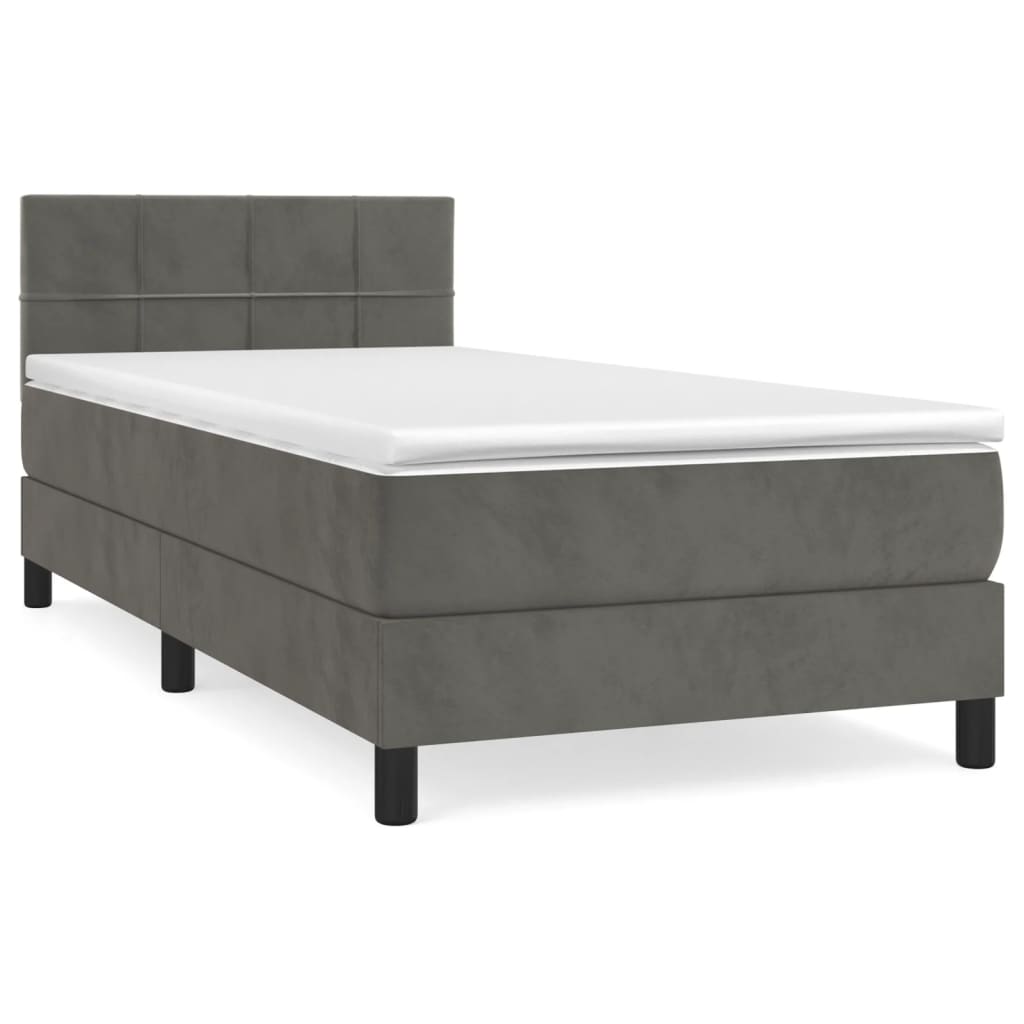 Κρεβάτι Boxspring με Στρώμα Σκούρο Γκρι 90x200 εκ. Βελούδινο