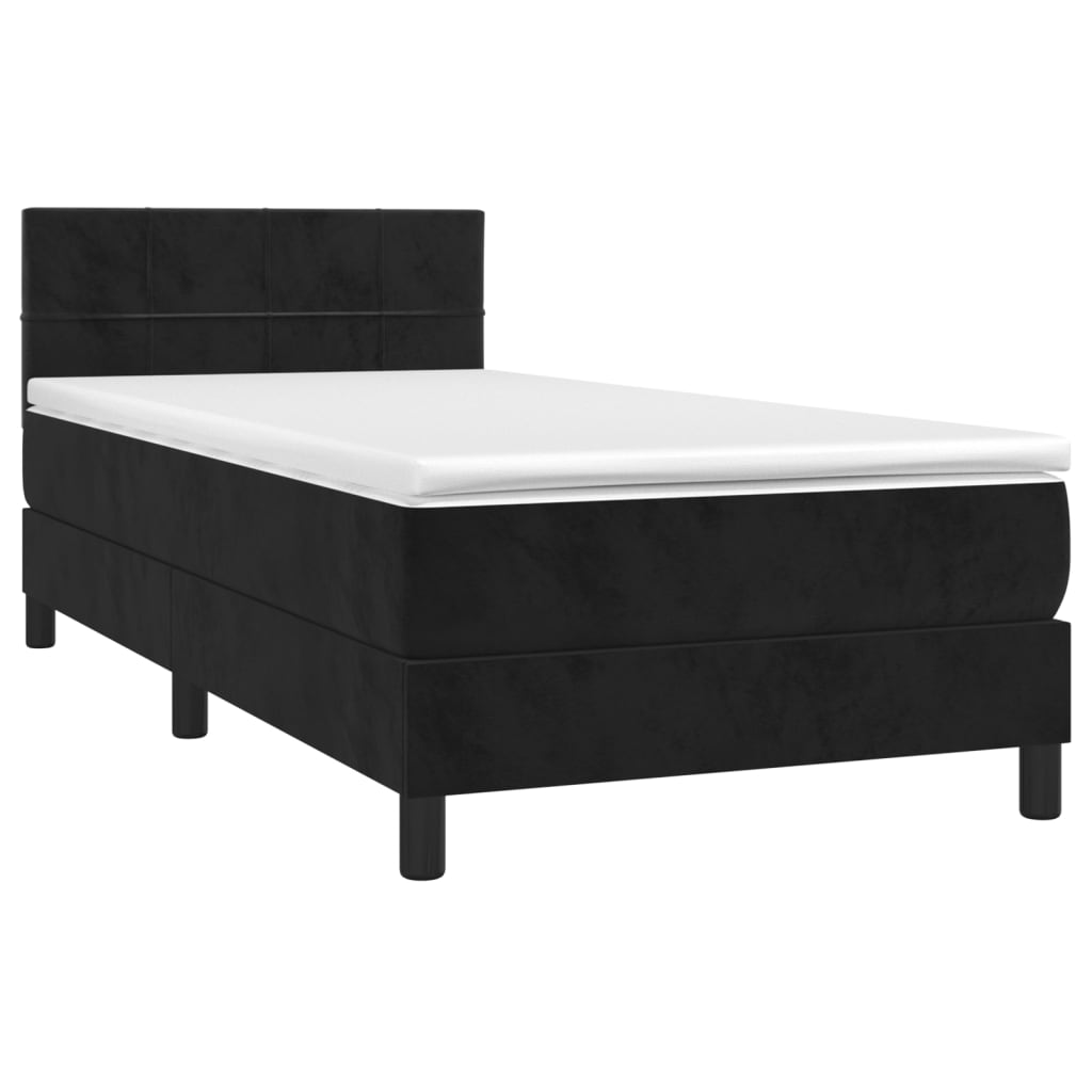 Κρεβάτι Boxspring με Στρώμα Μαύρο 90x200 εκ. Βελούδινο