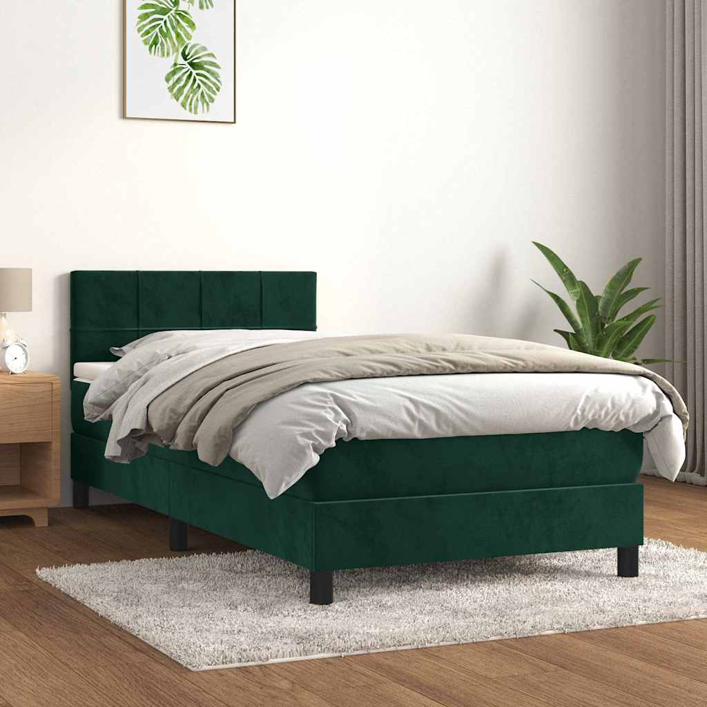 Κρεβάτι Boxspring με Στρώμα Σκούρο Πράσινο 90x200 εκ. Βελούδινο