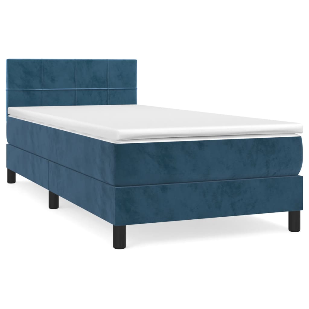Κρεβάτι Boxspring με Στρώμα Σκούρο Μπλε 90x200 εκ. Βελούδινο