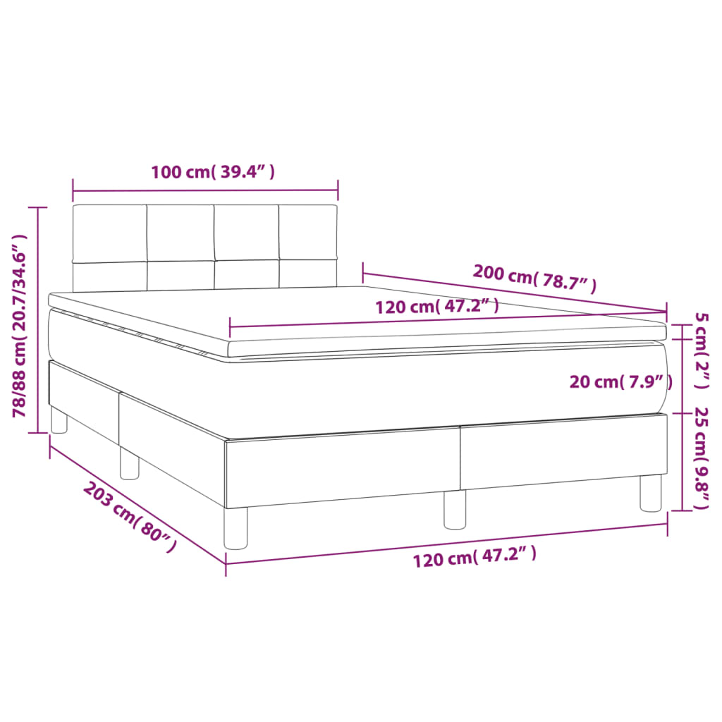 Κρεβάτι Boxspring με Στρώμα Ανοιχτό Γκρι 120x200 εκ. Βελούδινο