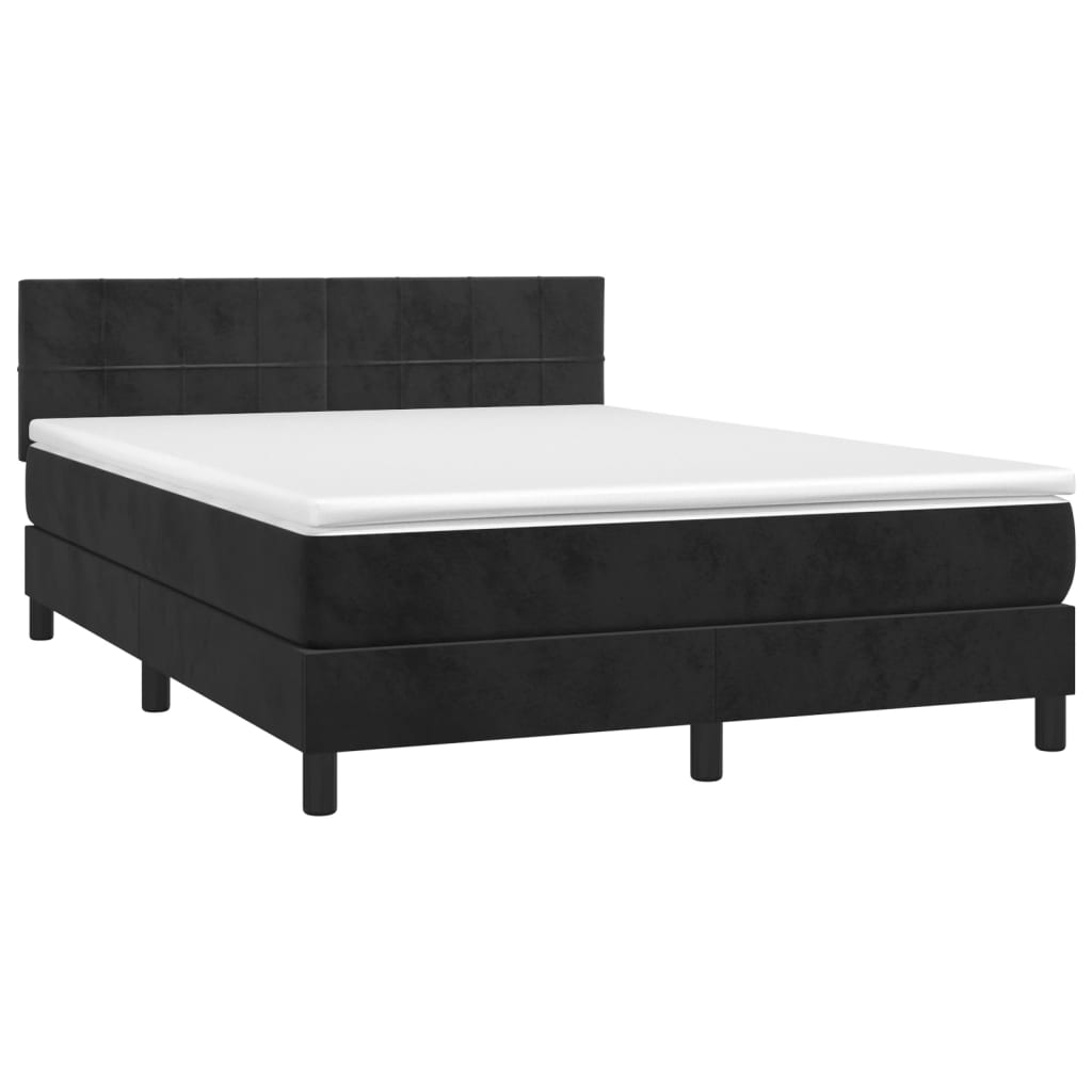 Κρεβάτι Boxspring με Στρώμα Μαύρο 140x190 εκ. Βελούδινο